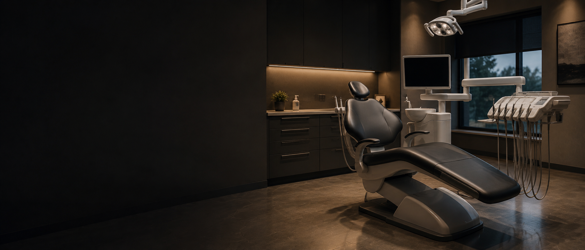 Empty modern dental chair in a premium treatment room